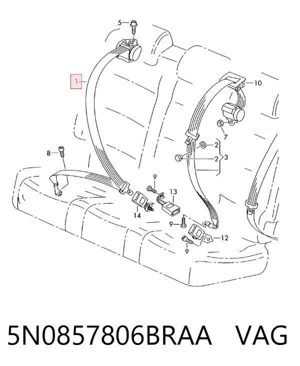 Пасок безпеки задній правий 5N0857806BRAA VAG