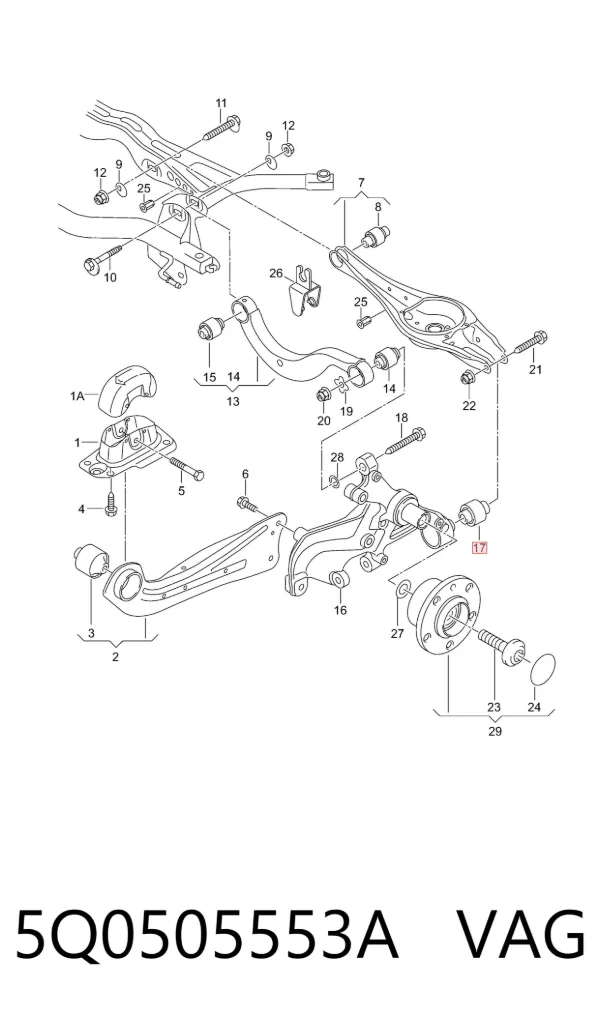 Сайлентблок цапфи задньої 5Q0505553A VAG