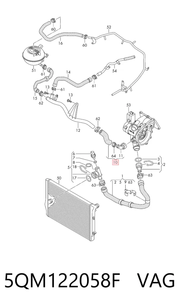 Шланг/патрубок радіатора охолодження, верхній 5QM122058F VAG