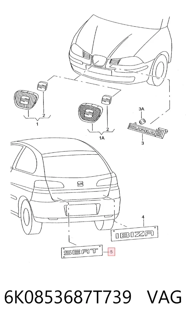 Емблема кришки багажника 6K0853687T739 VAG
