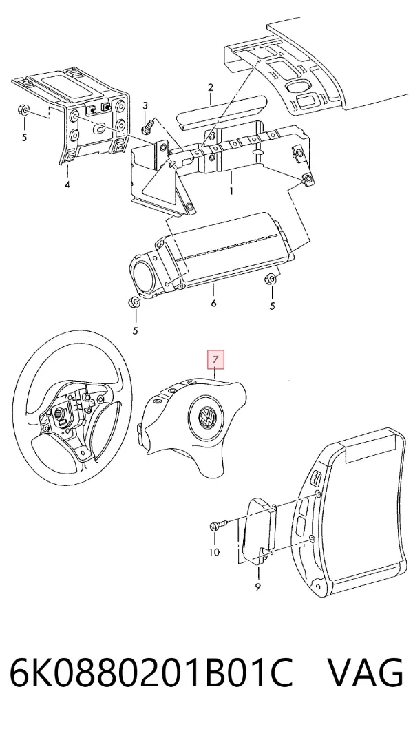 Подушка безпеки, водійська, AIRBAG 6K0880201B01C VAG
