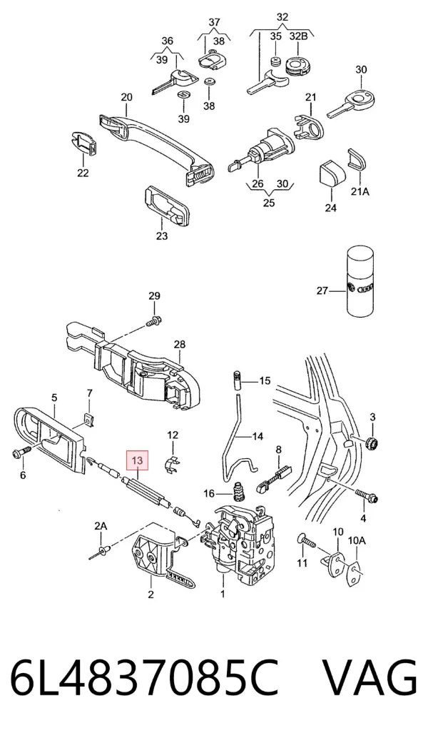 Трос відкривання двері передньої 6L4837085C VAG