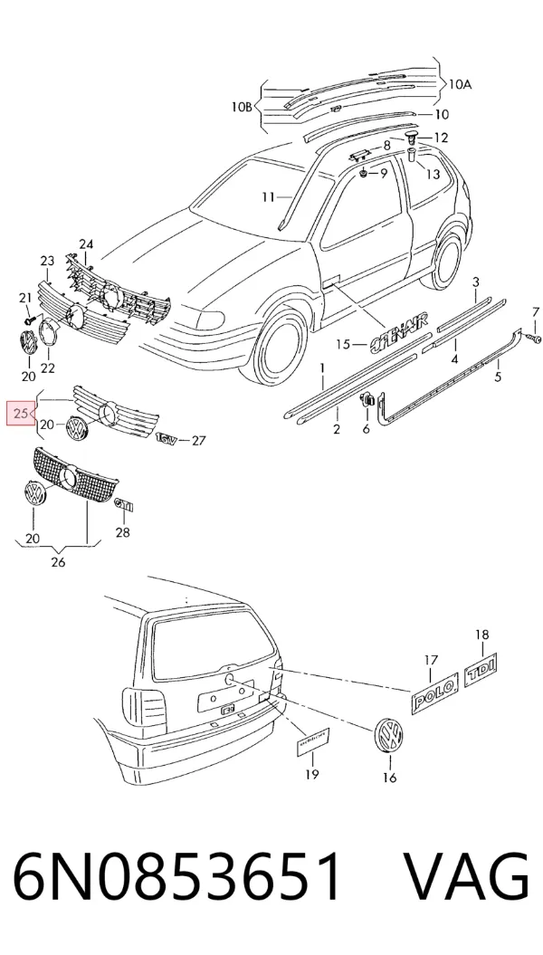 Решітка радіатора Volkswagen Polo III