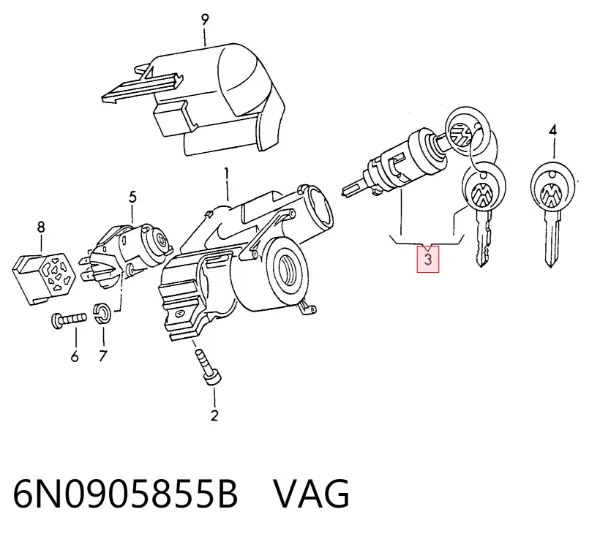 Личинка замка запалювання 6N0905855B VAG