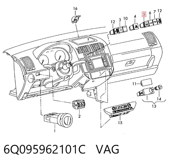 Кнопка вмикання обігріву заднього скла 6Q095962101C VAG