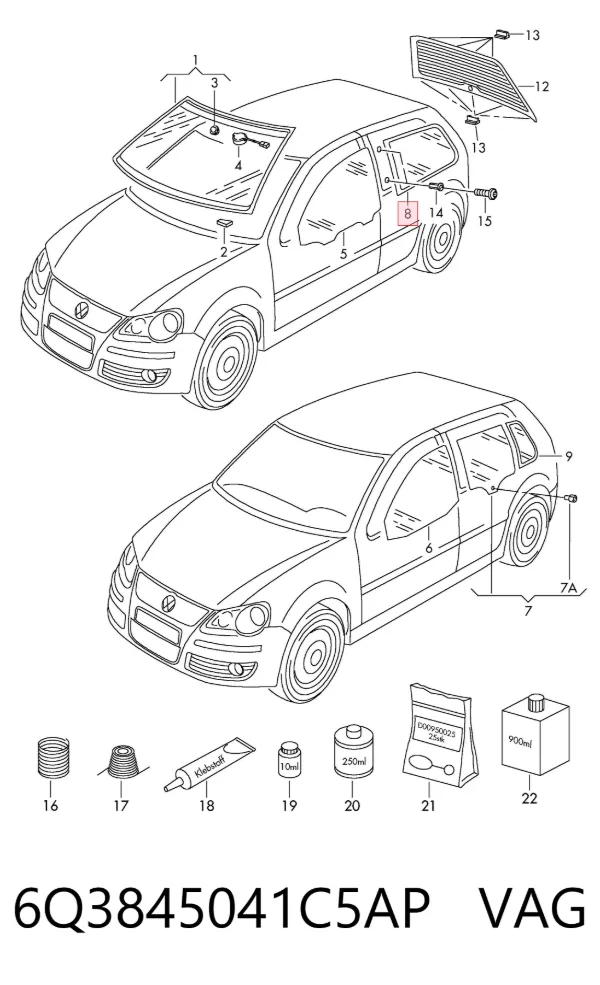 Скло багажного відсіку, ліве 6Q3845041C5AP VAG
