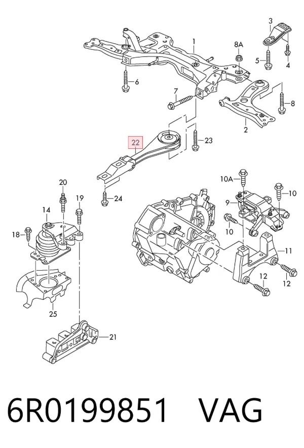 Подушка двигуна задня 6R0199851 VAG