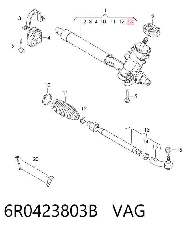 Тяга рульова в зборі, ліва 6R0423803B VAG