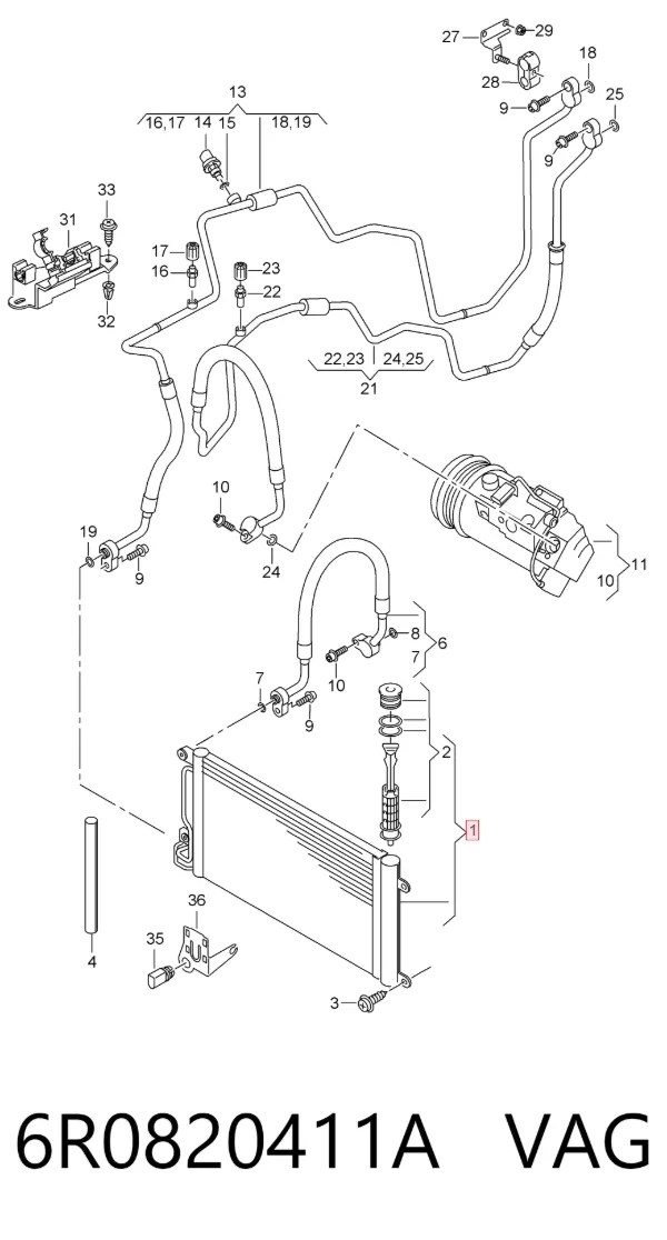 Радіатор кондиціонера 6R0820411A VAG