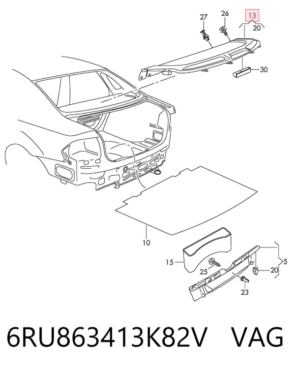 Полка салону, ззаду (багажного відсіку) 6RU863413K82V VAG