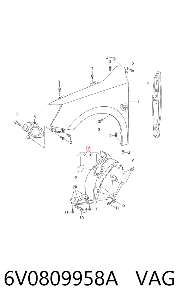 Підкрилок передній правий 6V0809958A VAG