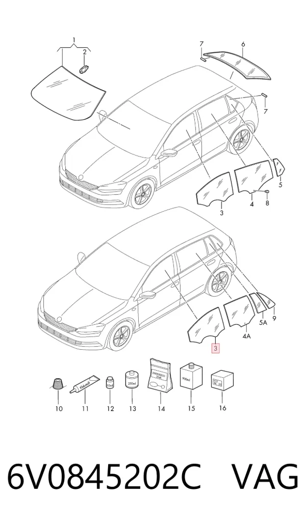 Скло передніх дверей, правою 6V0845202C VAG