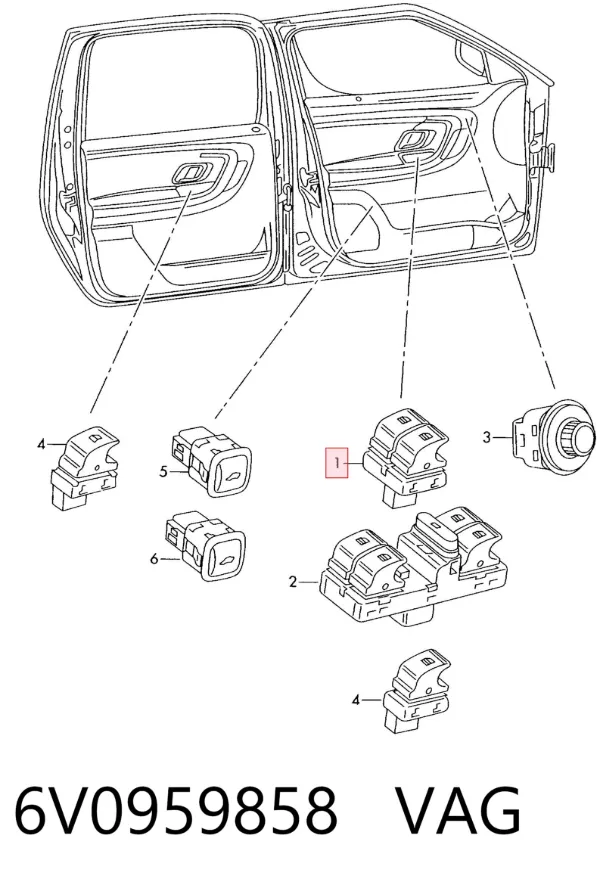 Кнопка вмикання двигуна склопідіймача передня ліва 6V0959858 VAG