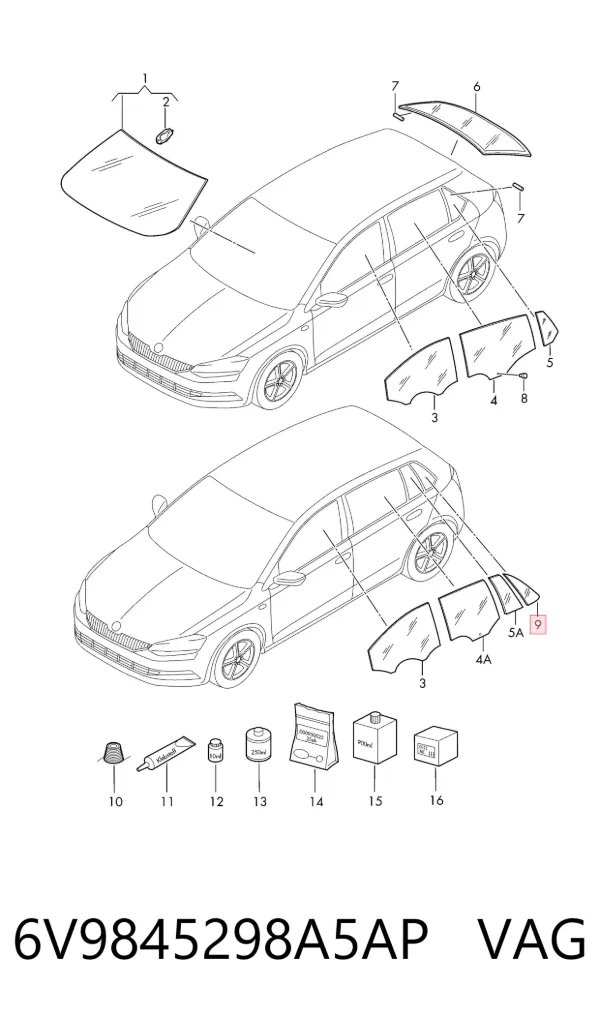 Скло багажного відсіку, праве 6V9845298A5AP VAG