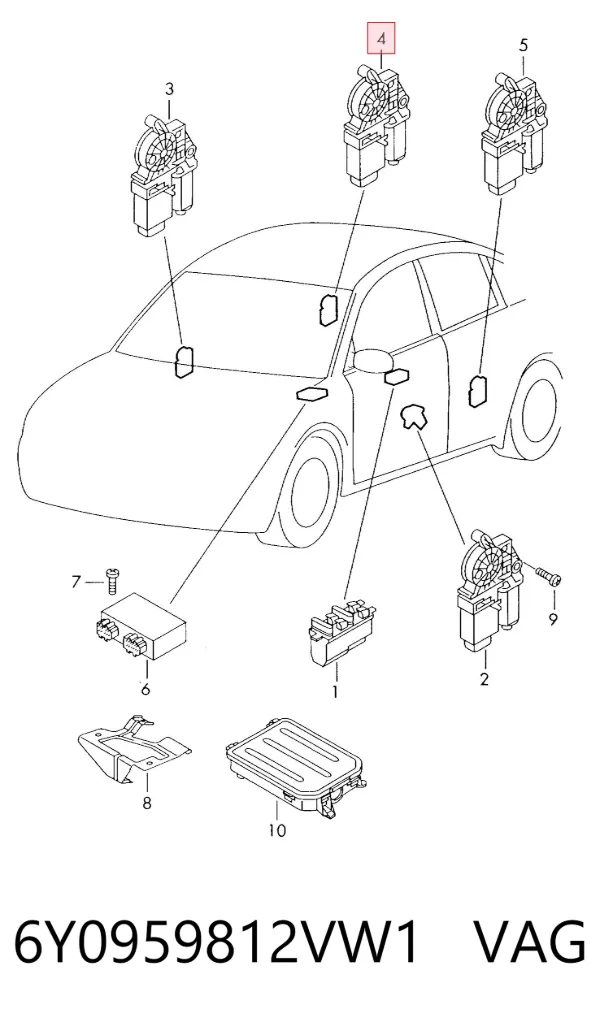 Двигун склопідіймача двері передньої, правої 6Y0959812VW1 VAG