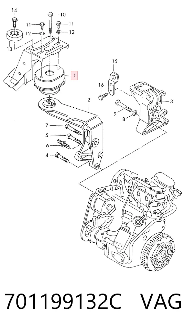 Подушка (опора) двигуна, права 701199132C VAG