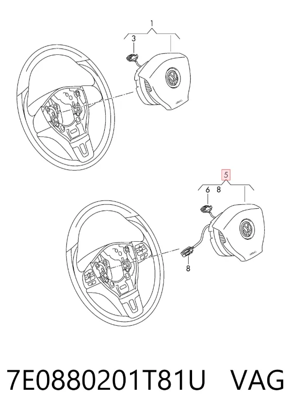 Подушка безпеки, водійська, AIRBAG 7E0880201T81U VAG
