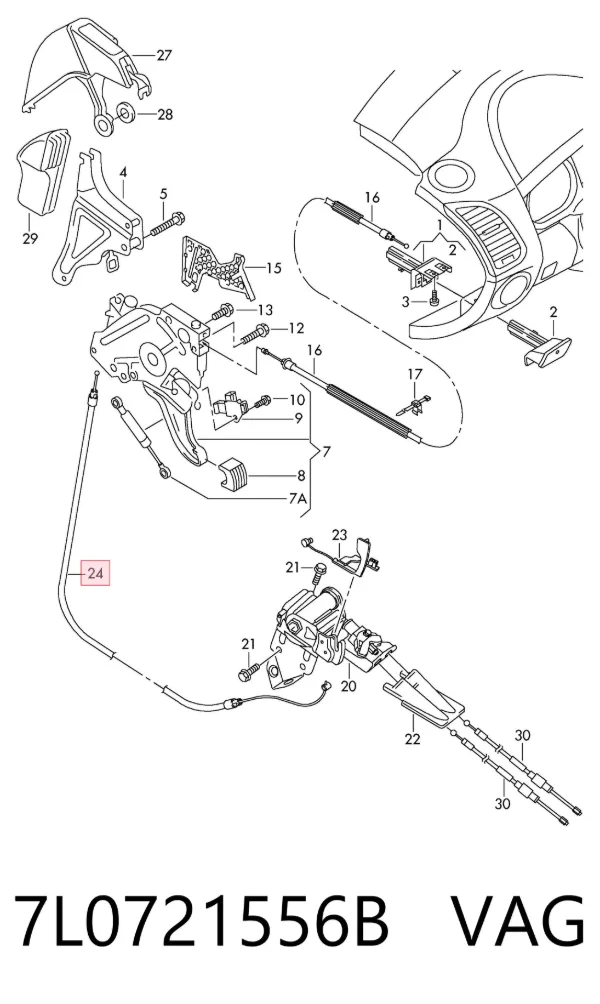 Трос ручного гальма передній 7L0721556B VAG