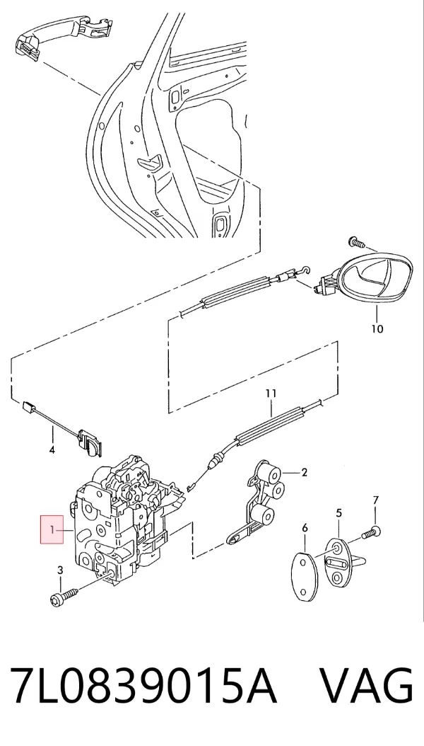 Замок задньої двері, лівої 7L0839015A VAG