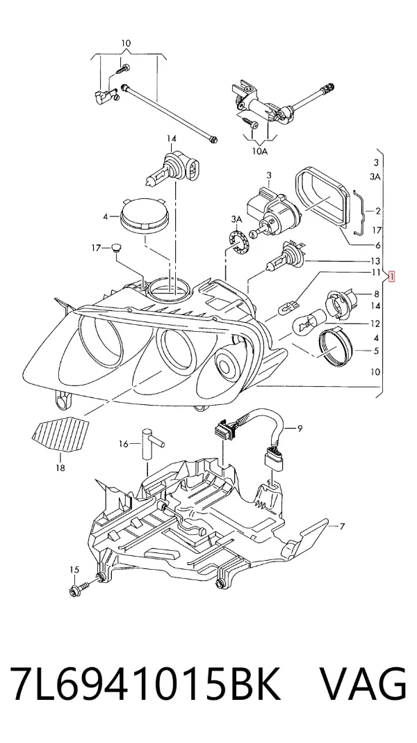 Фара ліва 7L6941015BK VAG