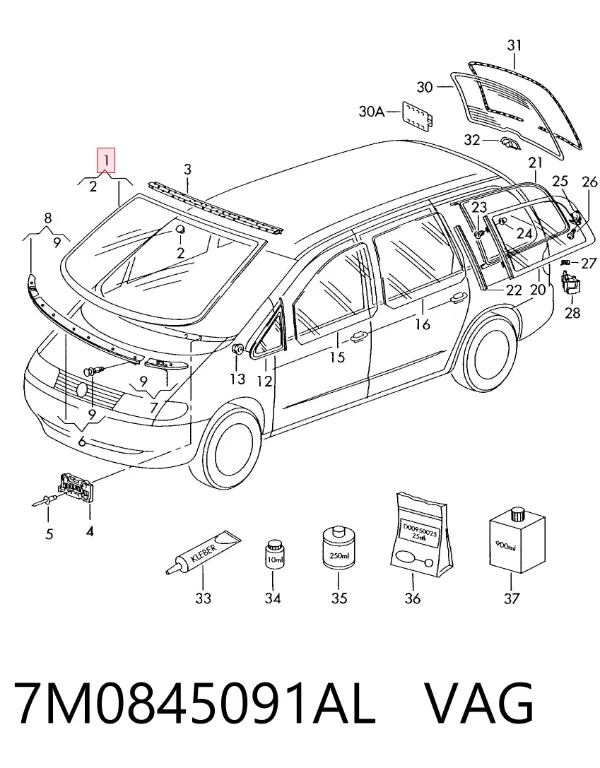Лобове скло Volkswagen Sharan I