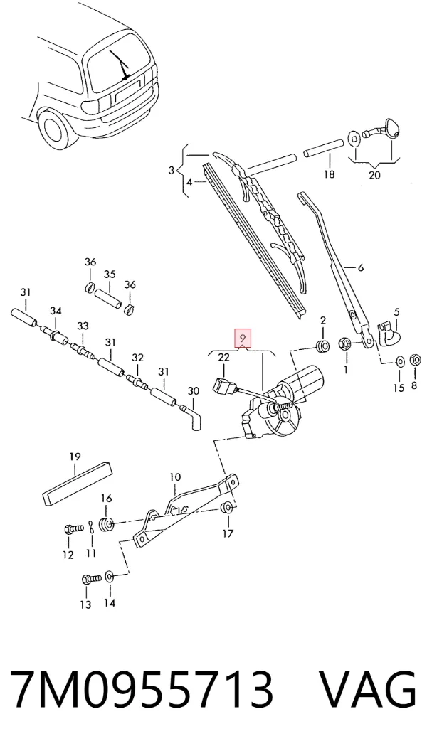 Моторчик заднього склоочисника 7M0955713 VAG