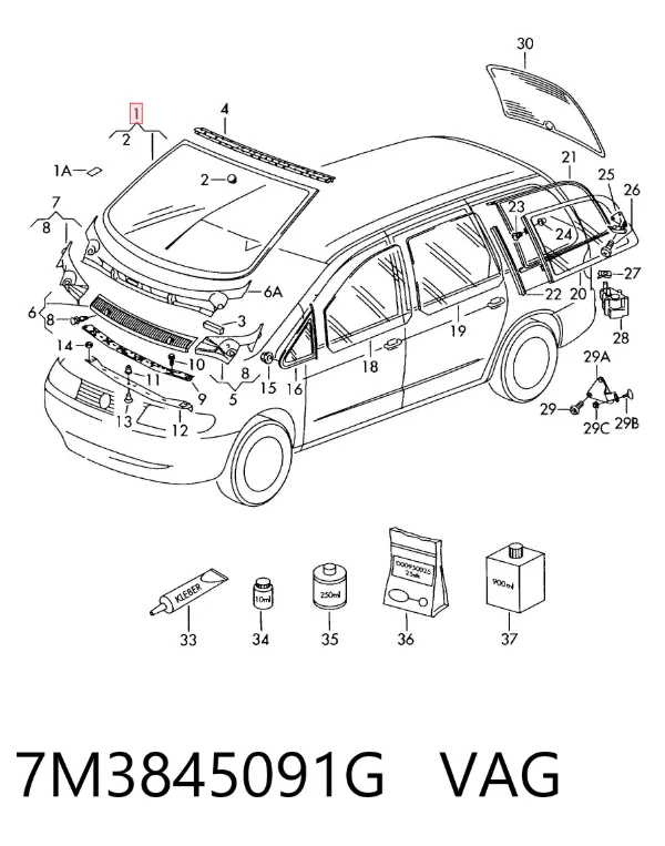 Лобове скло 7M3845091G VAG