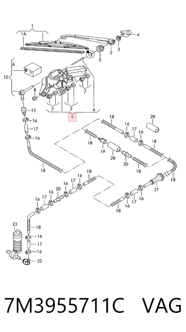 Моторчик заднього склоочисника 7M3955711C VAG