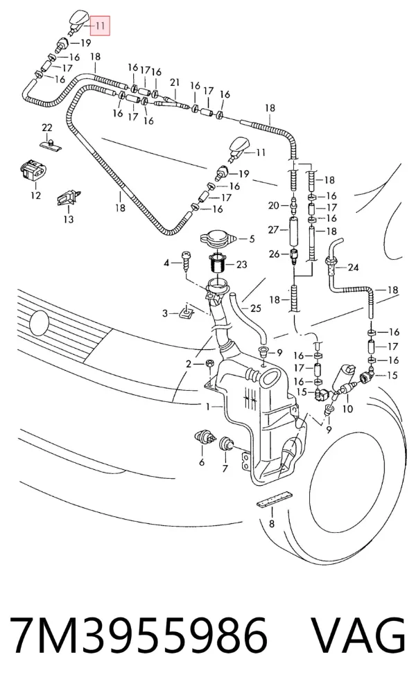 Форсунка омивача скла лобового, права 7M3955986 VAG