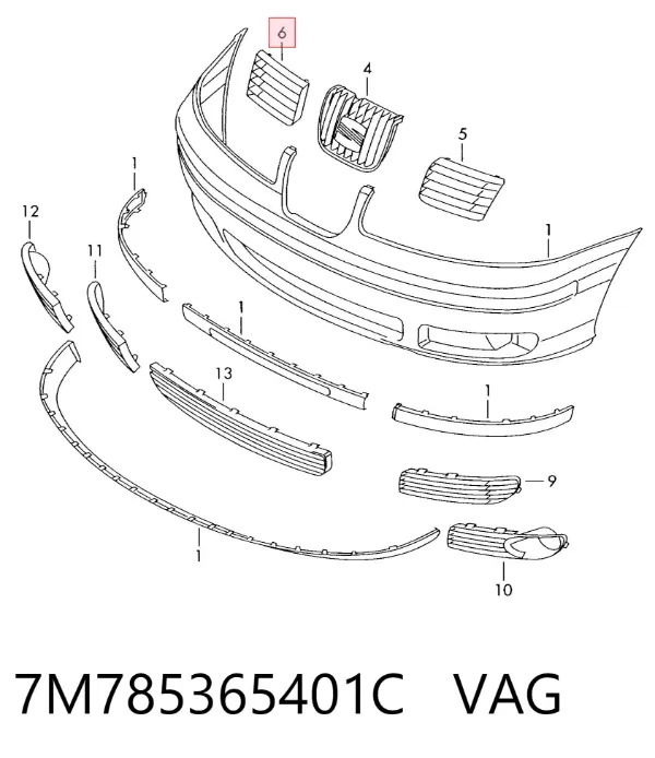 Решітка радіатора права 7M785365401C VAG