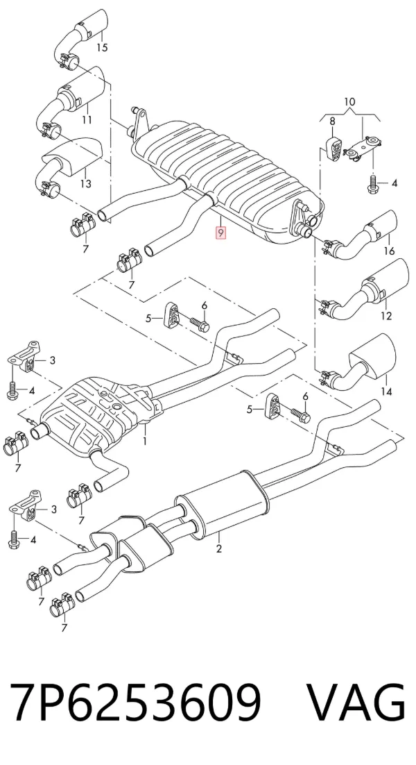Глушник, задня частина 7P6253609 VAG