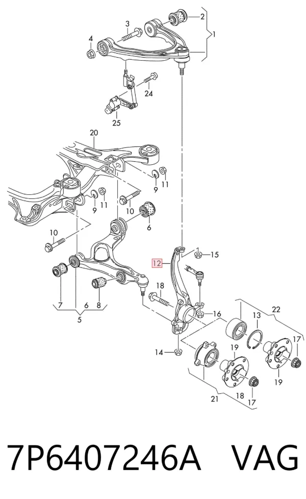 Цапфа - поворотний кулак передній, правий 7P6407246A VAG