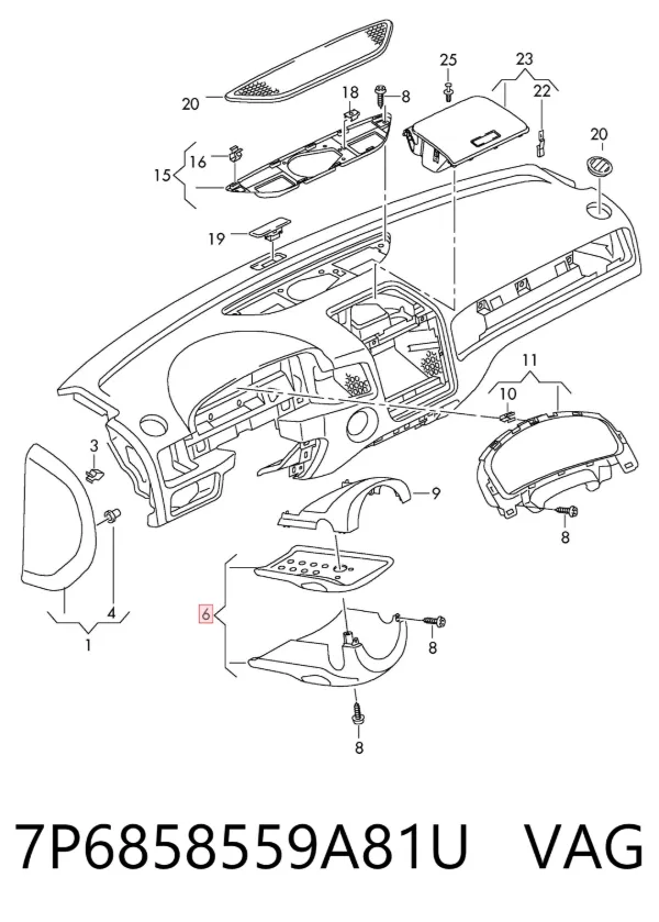 Накладка рульової колонки 7P6858559A81U VAG