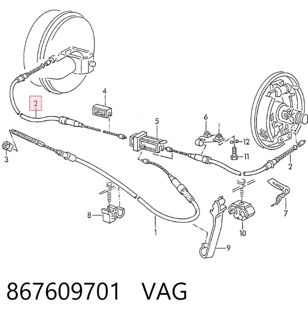 Трос ручного гальма задній, правий/лівий 867609701 VAG