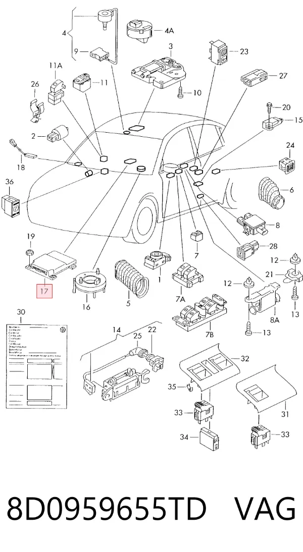 Подушка безпеки, пасажирська, AIRBAG 8D0959655TD VAG