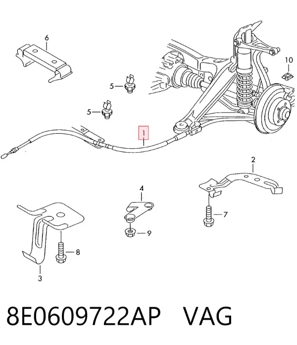 Трос ручного гальма задній, правий 8E0609722AP VAG