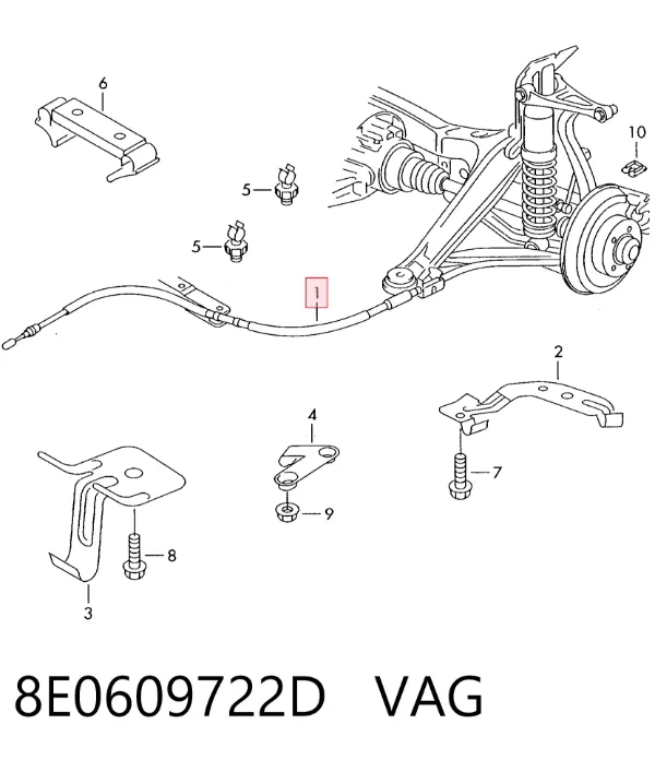 Трос ручного гальма задній, правий 8E0609722D VAG