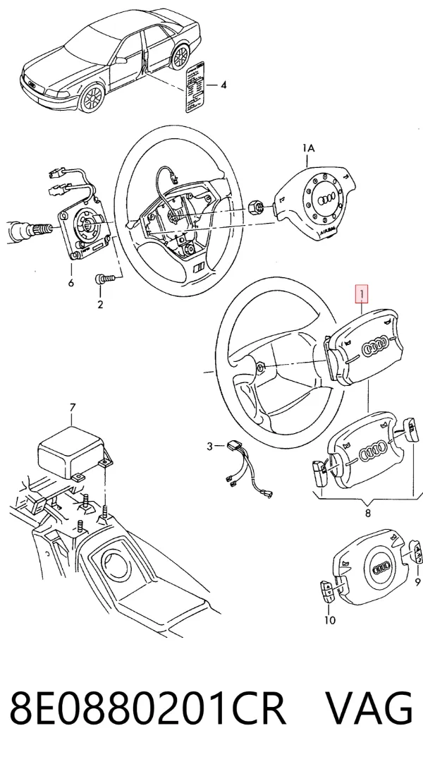 Подушка безпеки, водійська, AIRBAG 8E0880201CR VAG
