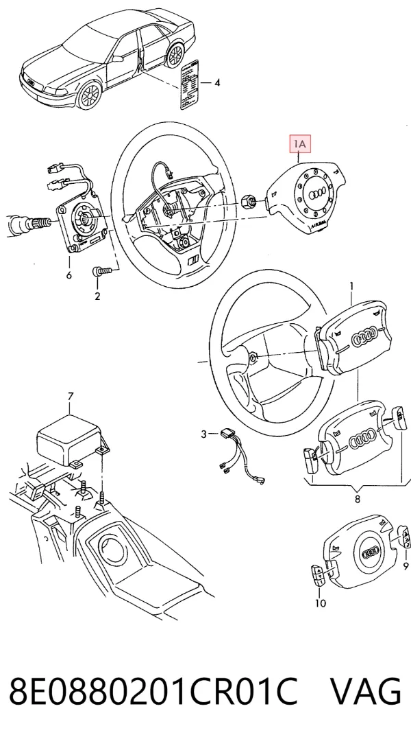 Подушка безпеки, водійська, AIRBAG 8E0880201CR01C VAG