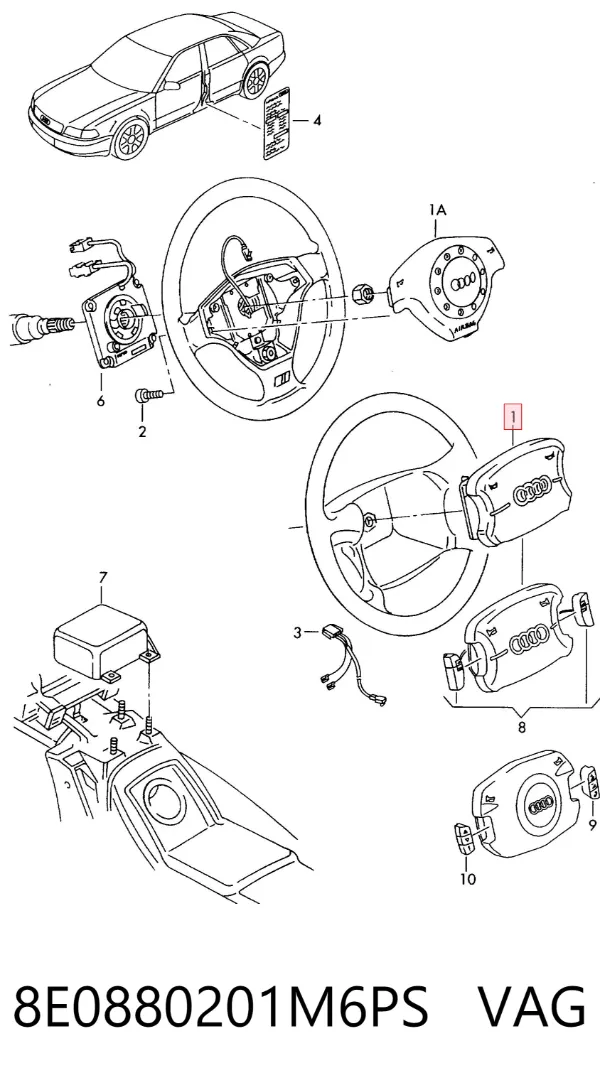 Подушка безпеки, водійська, AIRBAG 8E0880201M6PS VAG