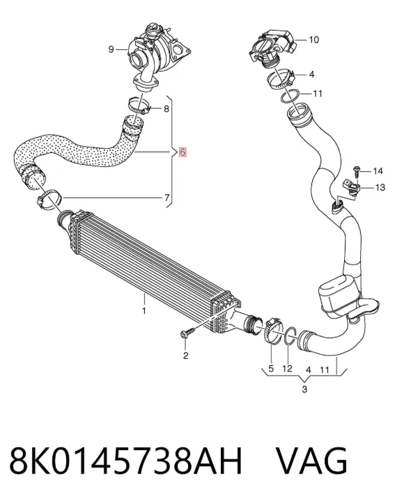 Шланг/патрубок интеркуллера 8K0145738AH VAG