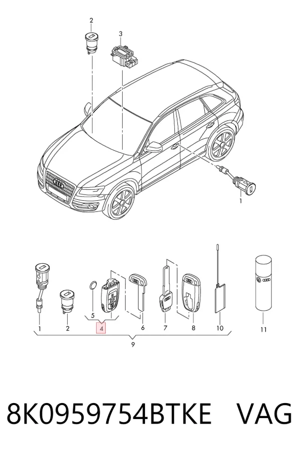 Ключ замка запалювання 8K0959754BTKE VAG