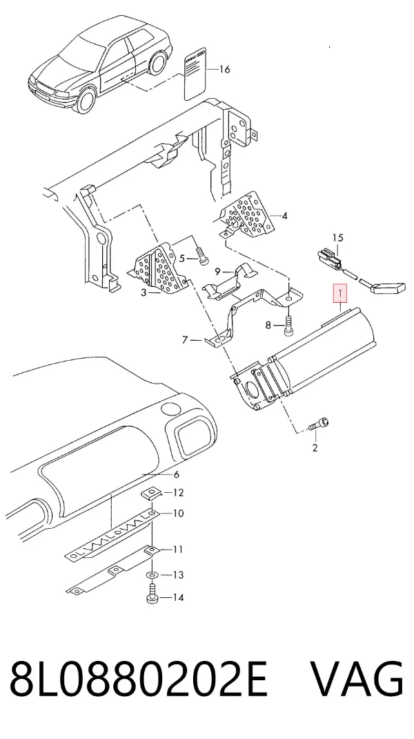 Подушка безпеки, пасажирська, AIRBAG 8L0880202E VAG