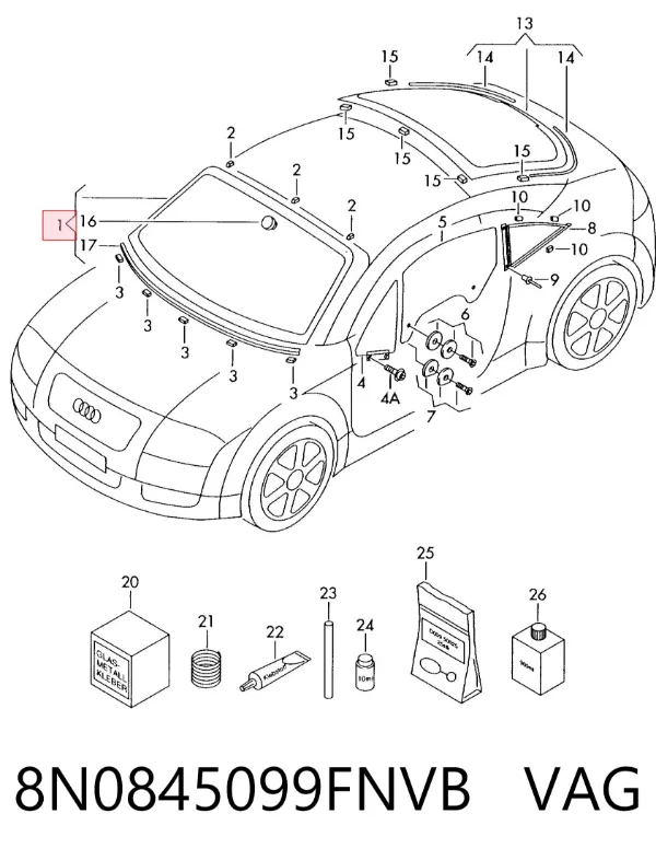 Лобове скло Audi TT 8N3