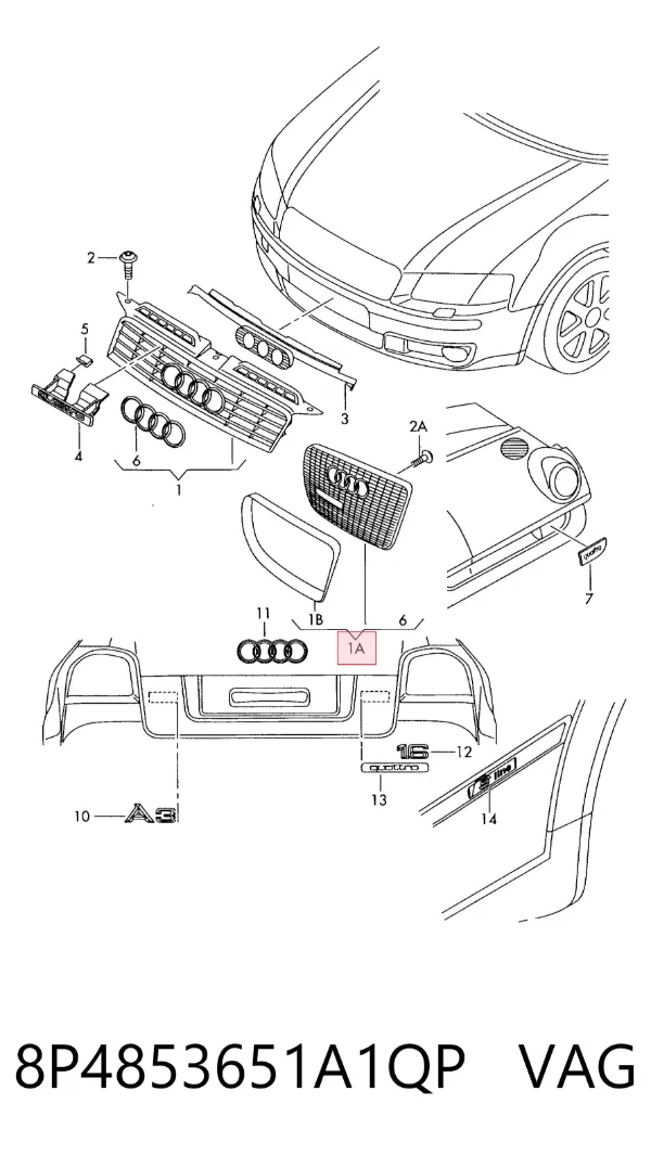 Решітка радіатора Audi A3 8P1