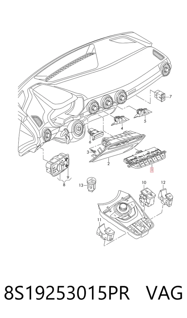 Блок кнопок центральної консолі 8S19253015PR VAG