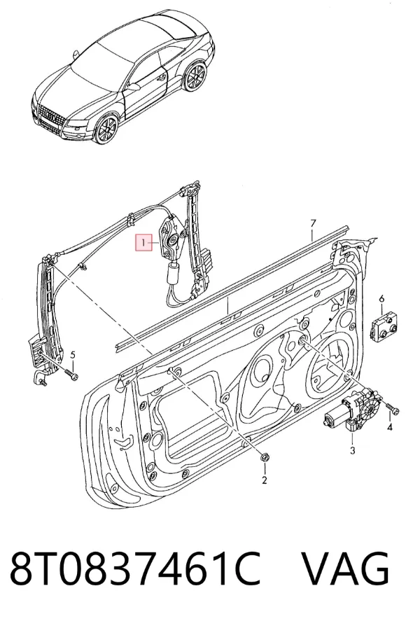 Склопідйомник передньої лівої двері 8T0837461C VAG