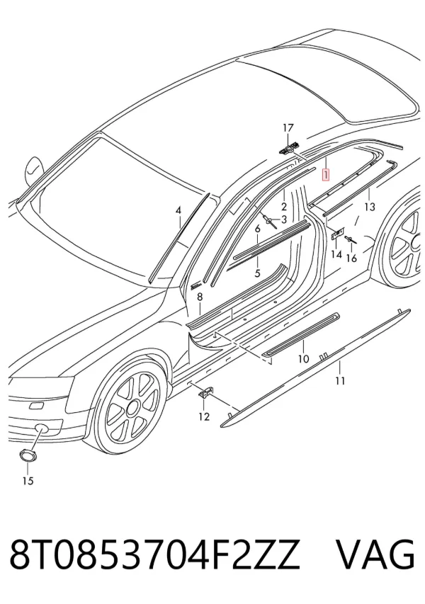Молдинг даху, правий 8T0853704F2ZZ VAG