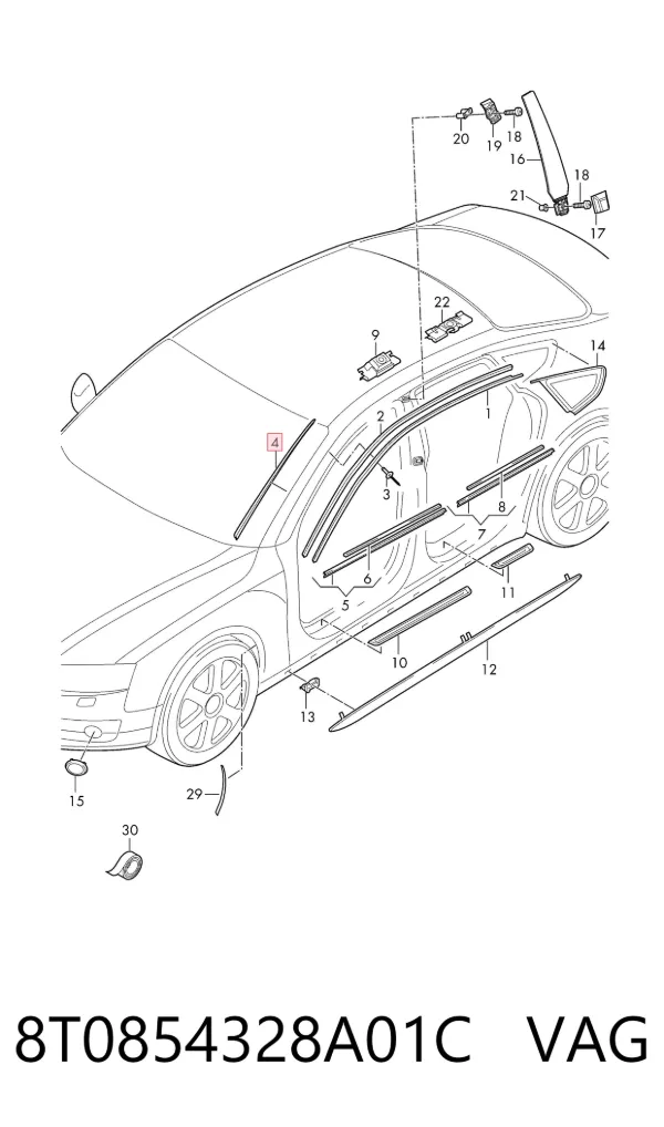 Молдинг лобового скла, правий 8T0854328A01C VAG