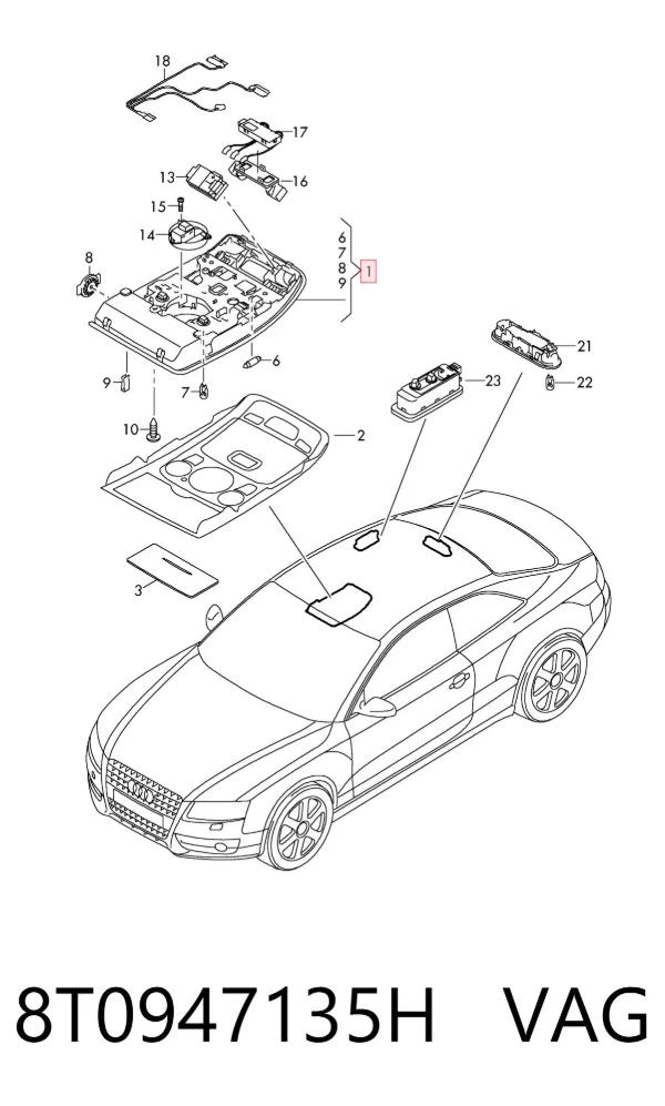 Плафон освітлення кабіни 8T0947135H VAG